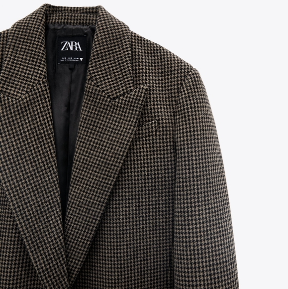 Nwt Zara Houndstooth Wool Blend Blazer 